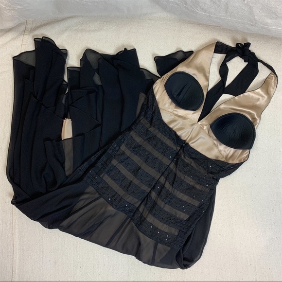 BCBG Halter Chiffon sequin Formal Cocktail Maxi dress 4 - Picture 6 of 11